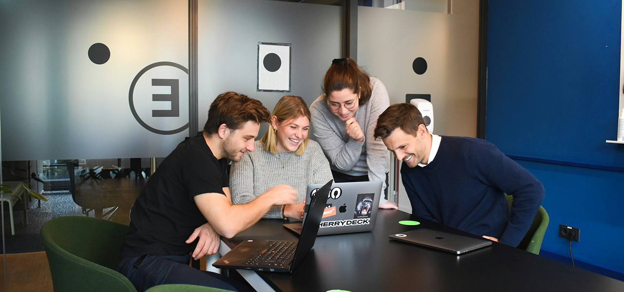 Team collaborating in a modern office